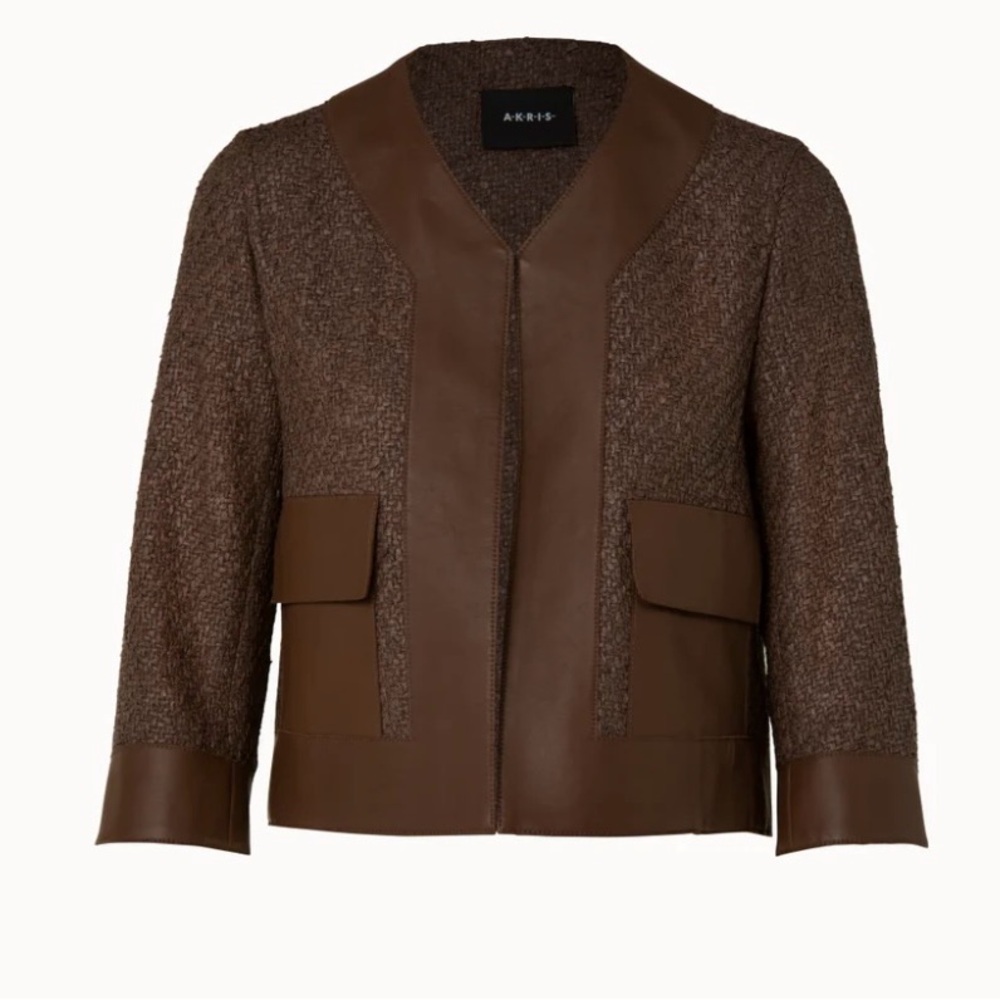 AKRIS NEW GATE Wool Blend Structured Tweed Jacket Lamb Leather Trim 14 $3,990.00 - Picture 1 of 16